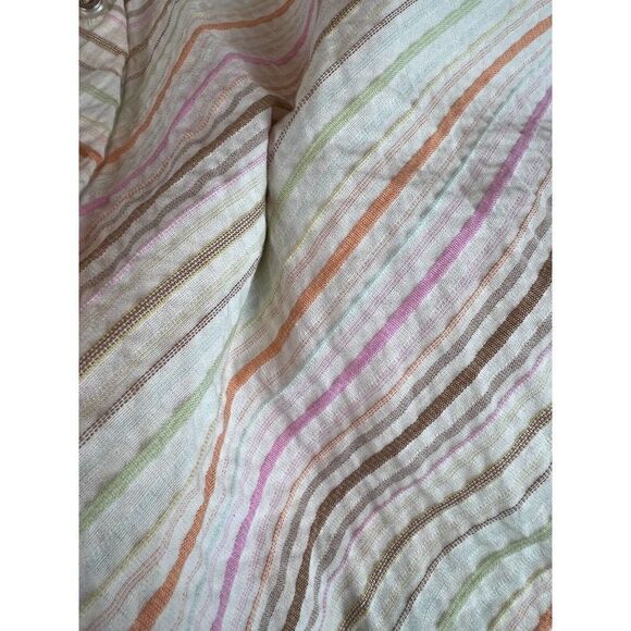 ST. JOHN cotton blend white multicolor striped button down shirt blouse top L - Picture 4 of 9